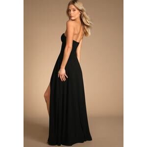 Lulus Remember This Moment Black Rhinestone Strapless Bustier Maxi Dress M